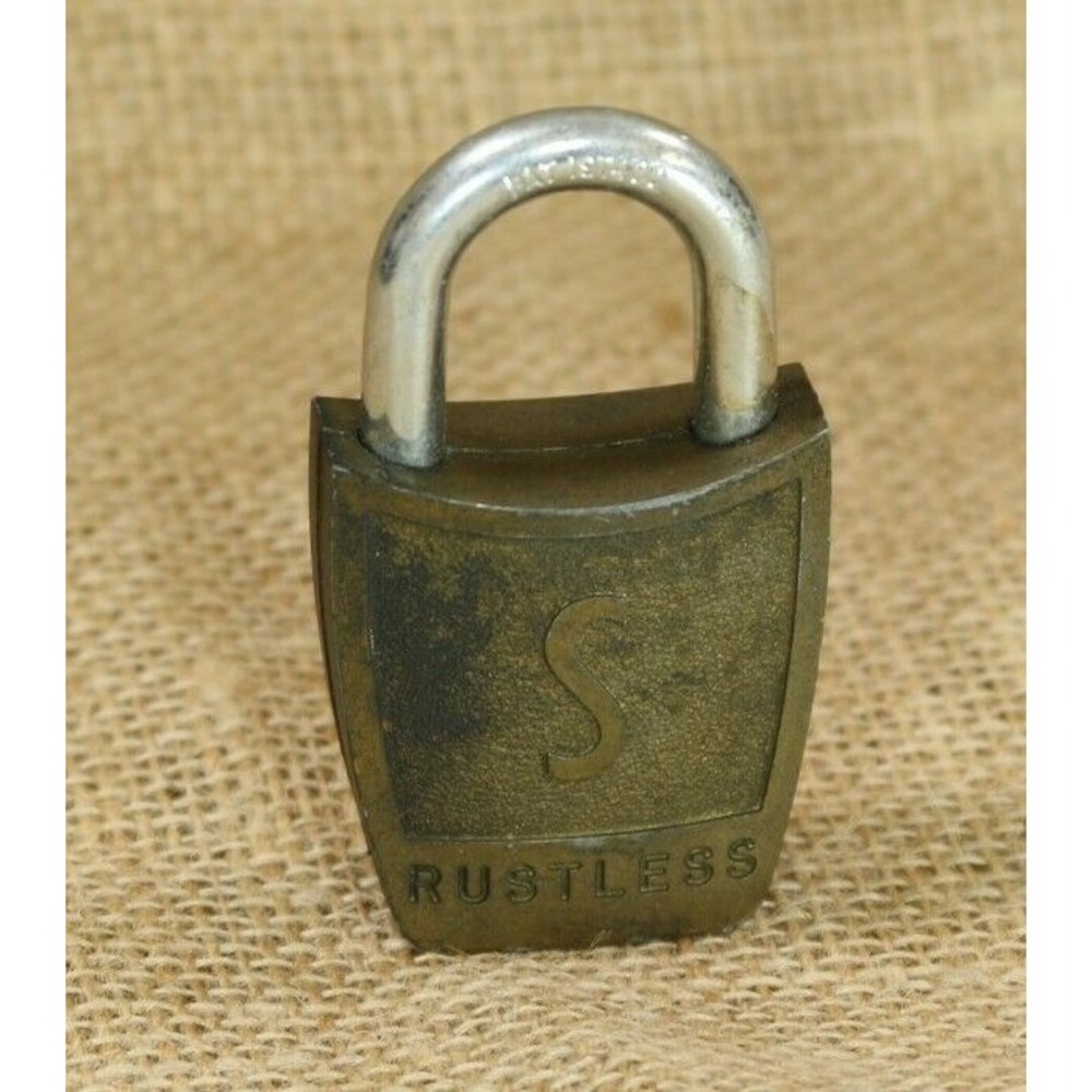 Vintage Slaymaker Brass Padlock Rustless Shield Shape Made in USA Antique NO KEY